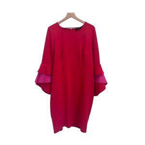 ELOQUII Women's 16 Red Pink Tiered Ruffle Sleeve Bodycon Dress NWT Scuba